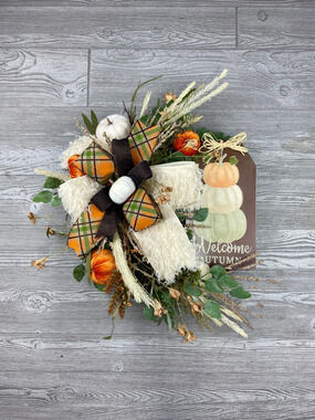 Fall Harvest grapevine wreath decoration for front door, Neutral Autumn Pumpkin